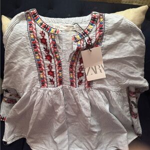 Zara Kids Striped Blouse with Colorful Embroidery